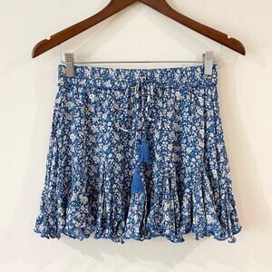 Aakaa floral mini skirt elastic waistband women size S blue